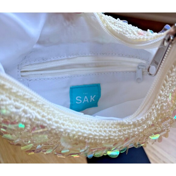 The Sak Shoulder Bag Womens Small White Crochet Sequin Hobo Purse Iridescent - Picture 5 of 6